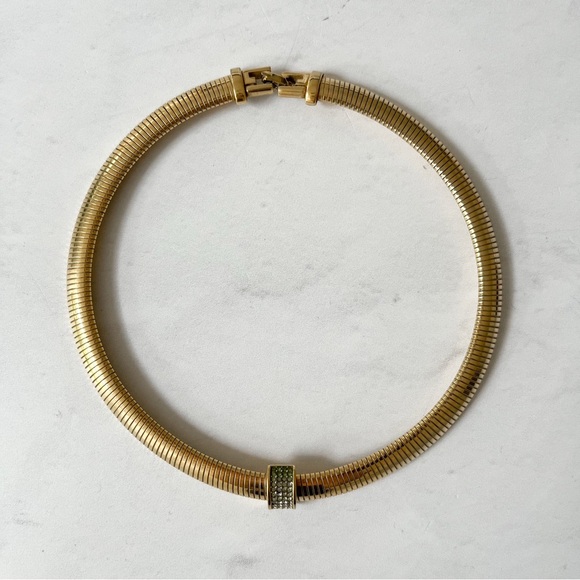 Givenchy Vintage 1980s Omega Gold Tone Crystal Collar Choker Necklace - Picture 1 of 5